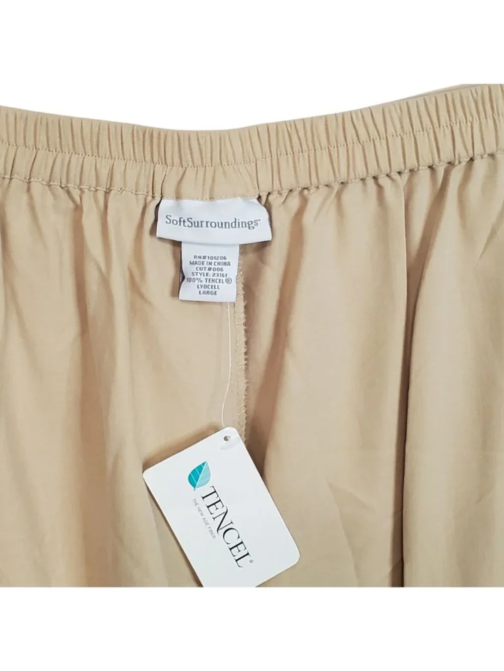 Soft Surroundings Sz L Pants Tencel Wide Leg Light Pull On Flowy Relaxed Beige - Picture 5 of 9